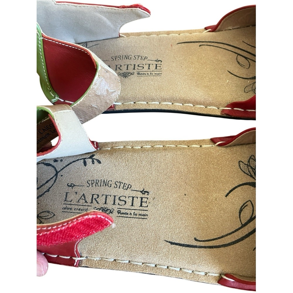 L'Artiste Spring Step Caicos Leather Flower Sandals Coral Red Green EU 40 Boho - Picture 6 of 7